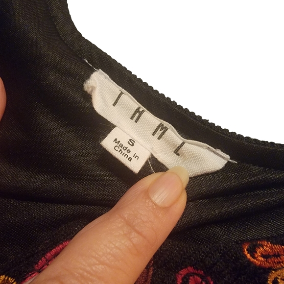 THML Boho Embroidered Knit Dress Small Ruffle Hem Sleeveless Black Nordstrom - Picture 4 of 8